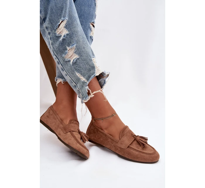 Dámské mokasíny ploché s třásněmi hnědé model 21919041 - Boto Dámské mokasíny ploché s třásněmi hnědé model 21919041 - Boto