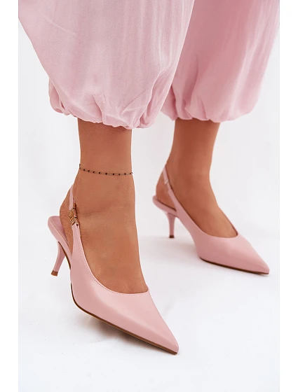 Dámské sandály z umělé kůže na podpatku Růžové model 22102970 - Boto