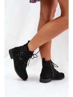 Dámské šněrovací kotníkové botky s perforovaným vzorem – černé S.Barski