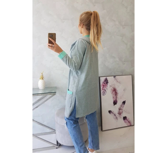 Dvoubarevná pelerína s kapucí 21679 mint+šedá - Kesi