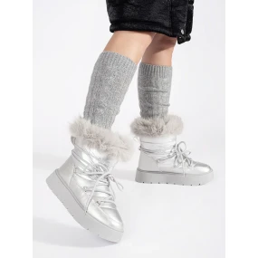 Designové  sněhule dámské stříbrné platforma