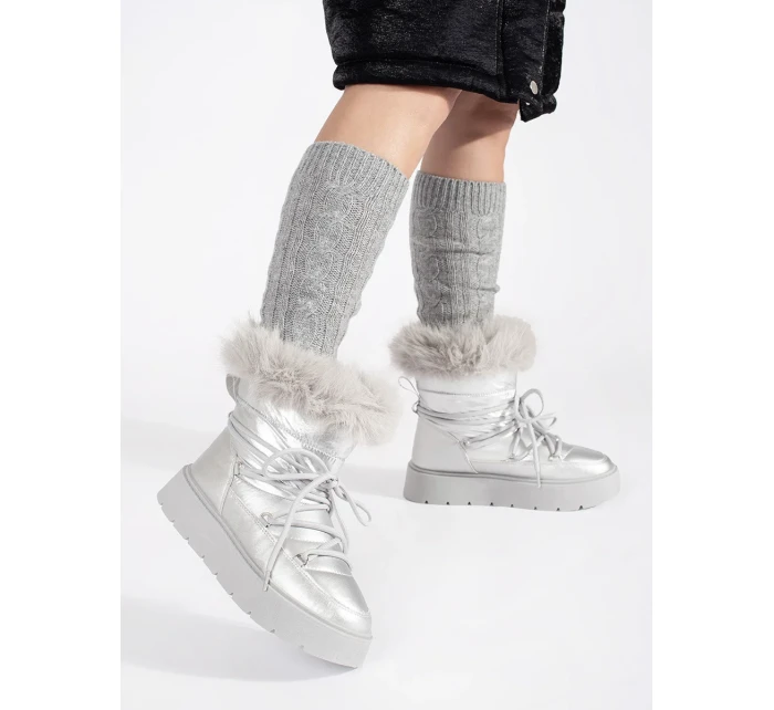 Designové sněhule dámské stříbrné platforma Designové sněhule dámské stříbrné platforma
