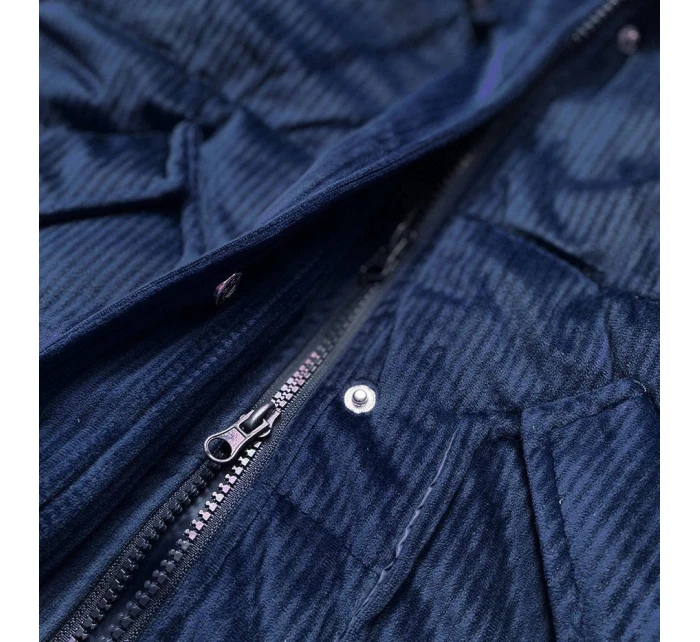 Tmavě modrá dámská manšestrová zimní bunda s kapucí (7764)