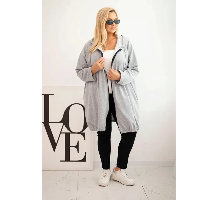 Dámská mikina Plus Size bavlněná s kapucí a zipem šedá