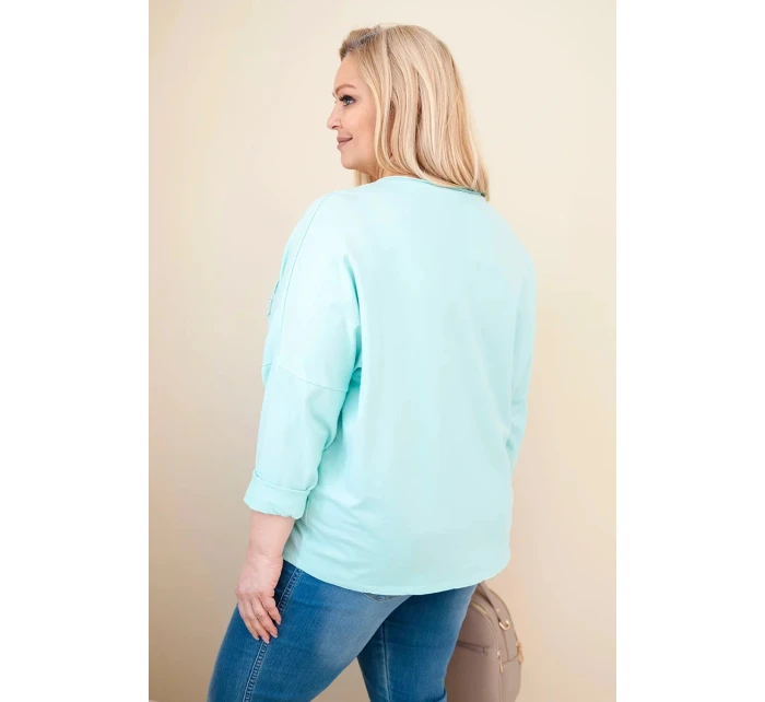 Dámská bavlněná blůza Plus Size s výstřihem do V mátová