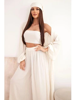 Dámský viskózový 4dílný komplet v boho stylu světle béžový