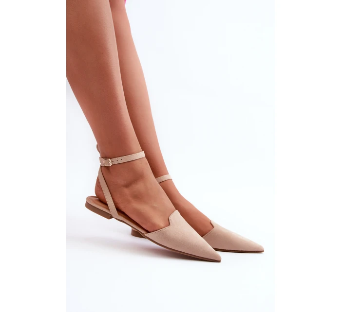 Šněrovací baleríny z ekokože s  béžové model 21666756 - Boto