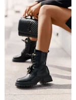 Ekokožené Boty Worker Dámské S Připínáky Černé Rianael Ekokožené Boty Worker Dámské S Připínáky Černé Rianael