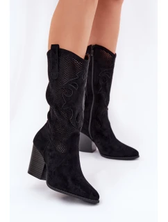 Děrované Kovalové Kozačky Na Podpatku Černé S.Barski HY51-606