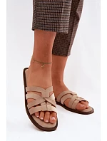 Dámské ploché nazouváky s pásky a imitací semiše béžové Calvia