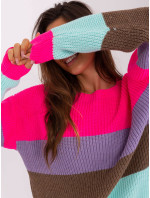 Fluo růžový a hnědý oversized svetr s vlnou