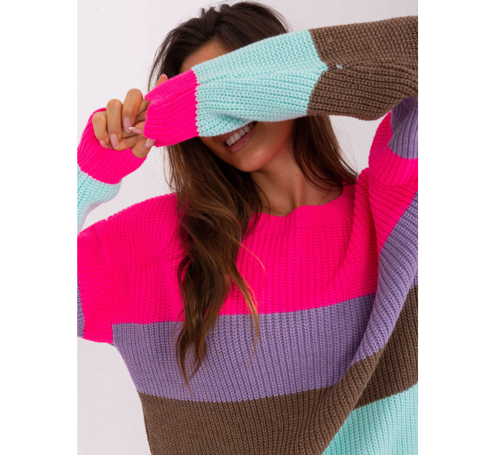 Fluo růžový a hnědý oversized svetr s vlnou