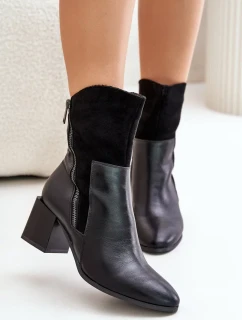 Zateplené Dámské Kotníkové Boty Na Podpatku Černé Relabina