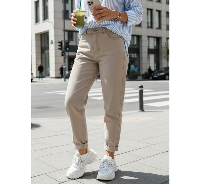 Dámské džíny mom fit s vysokým pasem béžové FashionStreet UY2872