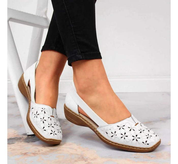 Rieker W RKR442B bílá ažurová kožená polobotka