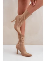 Materiálové Botky Na Jehlovém Podpatku Tmavě Béžové Amune Materiálové Botky Na Jehlovém Podpatku Tmavě Béžové Amune