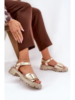 Eko Kožené Sandály Dámské S Přezkou Zlaté model 21687888 - Boto Eko Kožené Sandály Dámské S Přezkou Zlaté model 21687888 - Boto