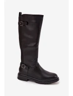 dámské kozačky na nízkém podpatku s přezkami Černé model 21714944 - Boto