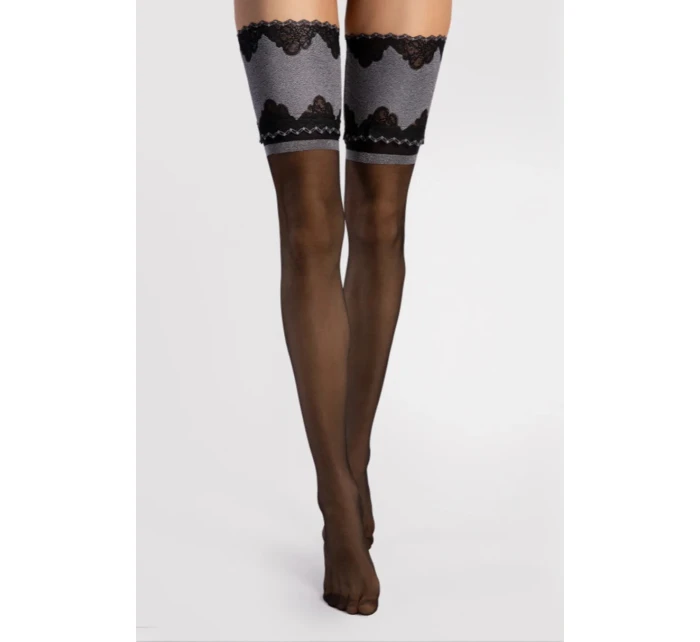 Dámské samodržící punčochy BELLE EPOQUE 20 den Černá vzor - Fiore