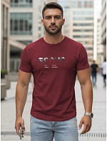 Pánské tričko s velkým nápisem, bavlněné, vínové, FashionStreet NX5137R Pánské tričko s velkým nápisem, bavlněné, vínové, FashionStreet NX5137R