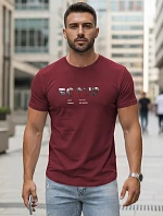 Pánské tričko s velkým nápisem, bavlněné, vínové, FashionStreet NX5137R