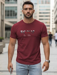Tshirt męski z napisem bawełniany bordowy model 22316024 - FashionStreet