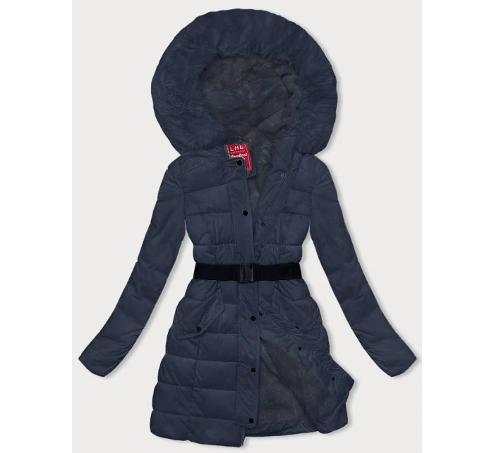 Tmavě modrá péřová dámská zimní bunda (2M-007)