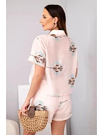 Dámský komplet košile s krátkým rukávem a šortky pudrově růžová model 22048789 - K-Fashion