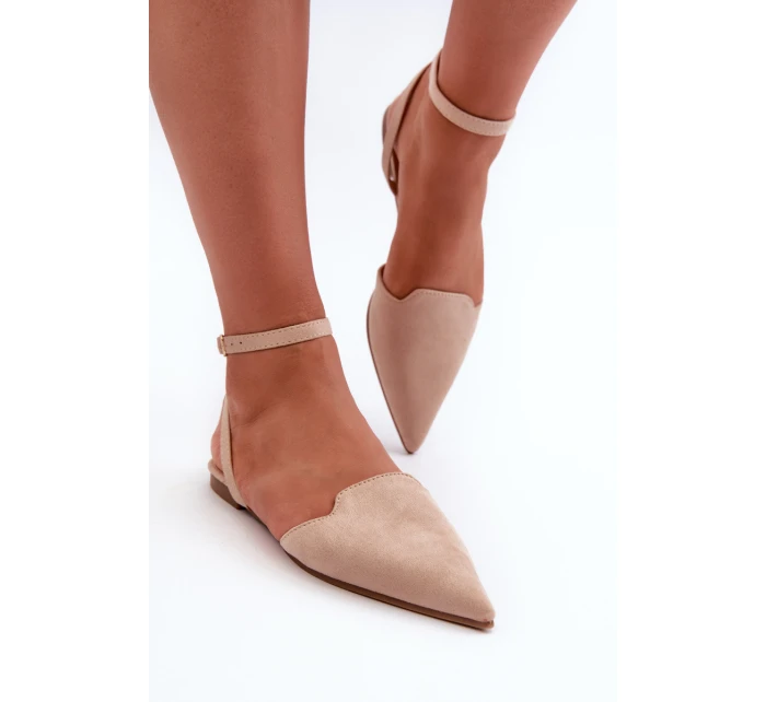 Šněrovací baleríny z ekokože s  béžové model 21666756 - Boto