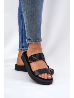 Kožené Dámské Sandały Na Platformě Černé Zazoo 3024