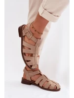 Dámské Sandály s Zlatým Přezkou Béžové model 21937614 - Boto