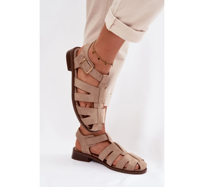 Dámské Sandály s Zlatým Přezkou Béžové model 21937614 - Boto