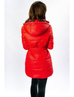 Červená a puntíkovaná oboustranná dámská bunda s kapucí (W352)