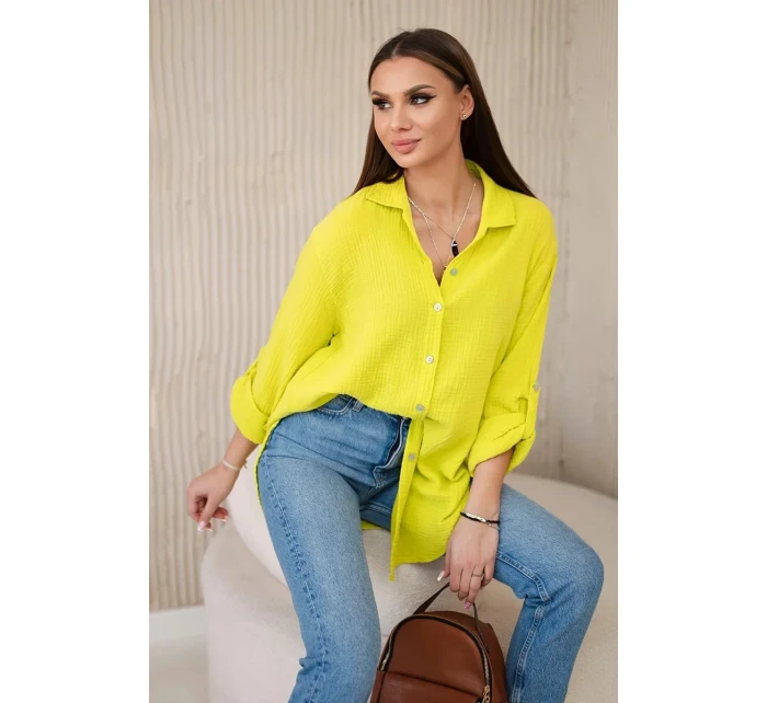 Bavlněná mušelínová košile oversize kiwi