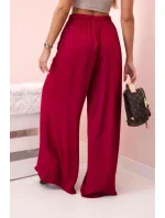 Široké dámské kalhoty s elastickým pasem tmavě vínová