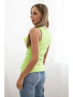 Dámský žebrovaný top z bavlny s květinovou aplikací zelená Dámský žebrovaný top z bavlny s květinovou aplikací zelená