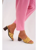 Dámské sandály na podpatku s řemínky Eko semišové Žluté Corivelle