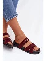 Dámské pantofle s pásky a zlatým přezkou Bordó Selorina Dámské pantofle s pásky a zlatým přezkou Bordó Selorina