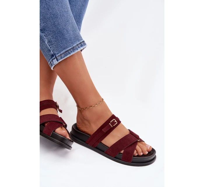 Dámské pantofle s pásky a zlatým přezkou Bordó Selorina Dámské pantofle s pásky a zlatým přezkou Bordó Selorina