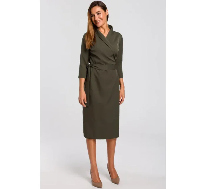 model 18002174 Zavinovací šaty s vázáním khaki barva - STYLOVE