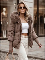 Kurtka damska zimowa z futerkiem i kapturem taupe model 22404800 - FashionStreet