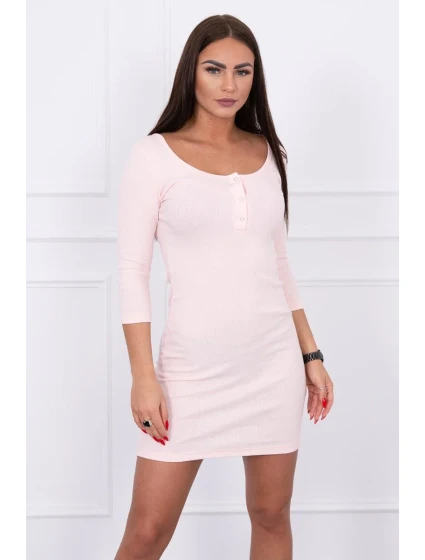 Šaty s knoflíkovým výstřihem pudrově růžové Šaty s knoflíkovým výstřihem pudrově růžové
