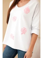 Dámská bavlněná blůza s květinami a V výstřihem model 21890112 - K-Fashion