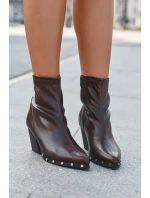 Dámské boty z eko kůže na sloupku hnědé model 21709985 - Boto Dámské boty z eko kůže na sloupku hnědé model 21709985 - Boto