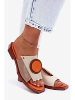 Kožené dámské geometrické pantofle Maciejka K7479-18 Béžovo-oranžové