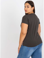 Bavlněné khaki tričko větší velikosti s žebrováním
