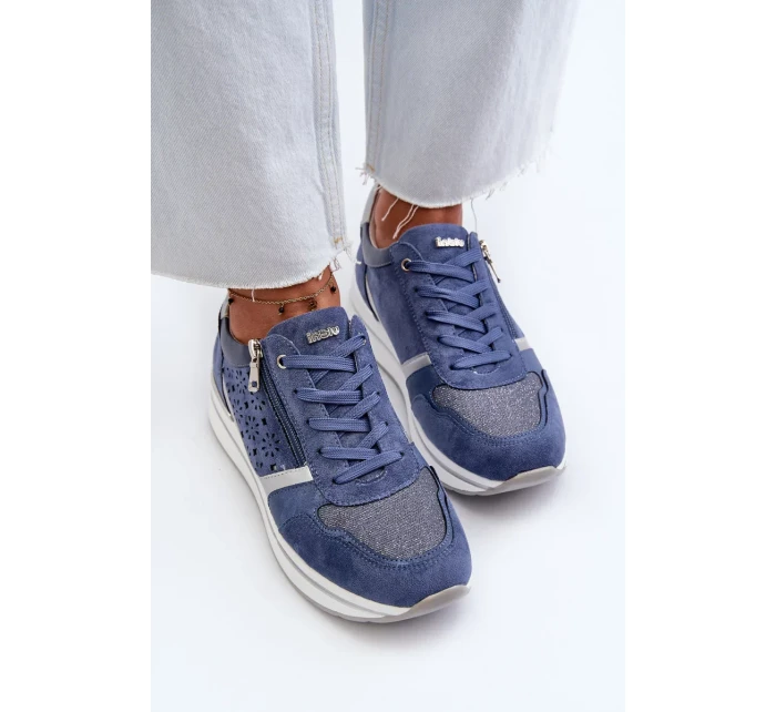 Dámské tenisky na platformě s prolamovaným vzorem a třpytkami INBLU Modrá Dámské tenisky na platformě s prolamovaným vzorem a třpytkami INBLU Modrá