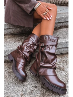 Dámské kozačky s ohrnutou holenicí do poloviny lýtka Darisa – čokoládové