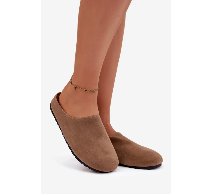 Dámské domácí pantofle z eko semiše – khaki Kalvess Dámské domácí pantofle z eko semiše – khaki Kalvess