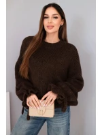 Dámský svetr s příměsí mohéru s model 21857681 pletením a ozdobnými rukávy hnědý - K-Fashion